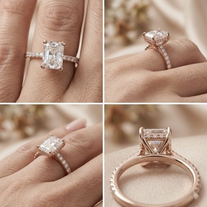 Anillo de Compromiso de Lujo con Corte Radiante, Cultivado en Laboratorio, para Mujer, Chapado en Oro Rosa de 10K, con Halo Oculto, Joyería para Boda - Product Image 3