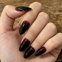 Faux ongles à presser en ABS bordeaux foncé, longs, en forme d'amande, brillants et solides pour les doigts