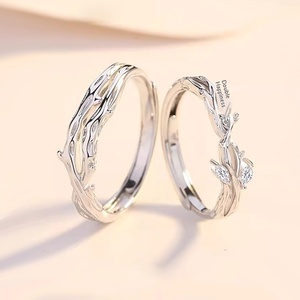 Bagues assorties pour couple Lianli Zhi, argent sterling S925, zircon, forme de feuille, une paire, homme femme, style Instagram, design de niche - Product Image 1