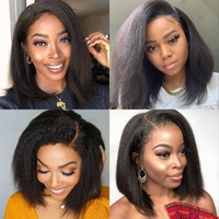 Peluca de Cabello Humano Real 12A, Estilo Bob Lacio con Trenzas Africanas, Tejida a Mano, para Todos los Tonos de Piel y Formas de Rostro