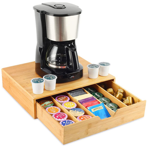 Bamboo Coffee Pod Holder & Tea Bag Organizer Premium Coffee Pod Organizer with Drawer
