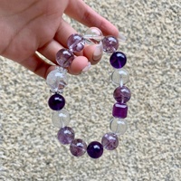 Bracelet perlé en améthyste naturelle et strass blancs, style chinois, porte-bonheur vintage, cadeau pour la Journée de la Femme, en direct
