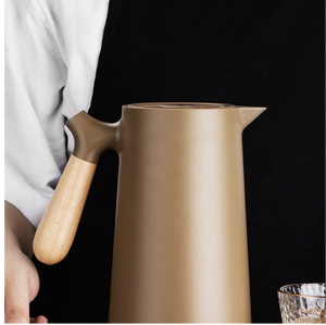 OEM / ODM Bouilloire <span class=keywords><strong>isotherme</strong></span> à double paroi en verre de grande capacité 1000 ml avec coque intérieure en PP et poignée en <span class=keywords><strong>bois</strong></span> - Product Image 4