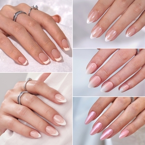 Copertura completa di alta qualità <span class=keywords><strong>unghie</strong></span> finte Gel morbido medio <span class=keywords><strong>mandorla</strong></span> nero punta francese fatto a mano Shinny stampa sulle <span class=keywords><strong>unghie</strong></span> all'ingrosso - Product Image 4