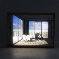 Peintures murales LED 3D, cadres photo rectangulaires en bois, bases LED modernes blanc chaud, rechargeables par USB, ambiance de chambre à coucher