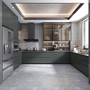 OPPEIN <span class=keywords><strong>Cucina</strong></span> Modulare Moderna Marrone con Lavello e Rubinetto, Design con Cerniere Adatto per Appartamenti, Dimensioni e Colore Personalizzabili - Product Image 1