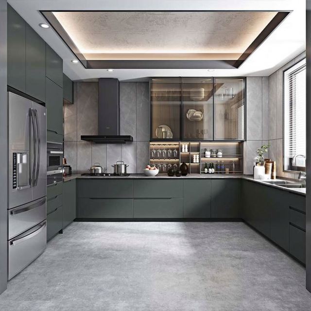 OPPEIN Maroon Modular Modern Kitchen Cabinet with Sink and Faucet Apartment-Friendly Hinge Design Customizable Size and Color