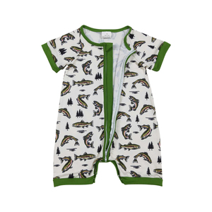 Mono de Manga Corta con Botones y Estampado Animal Verde para Bebés Niñas, de Spandex/Poliéster Suave de Alta Calidad, Venta al por Mayor de Boutique Trendyism - Product Image 2