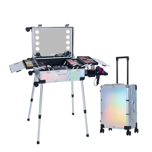 Maleta con Ruedas Profesional para Maquilladores Qihui de 22 Pulgadas con Soporte para Luz, Almacenamiento Resistente para Salón, Color Negro - Product Image 4