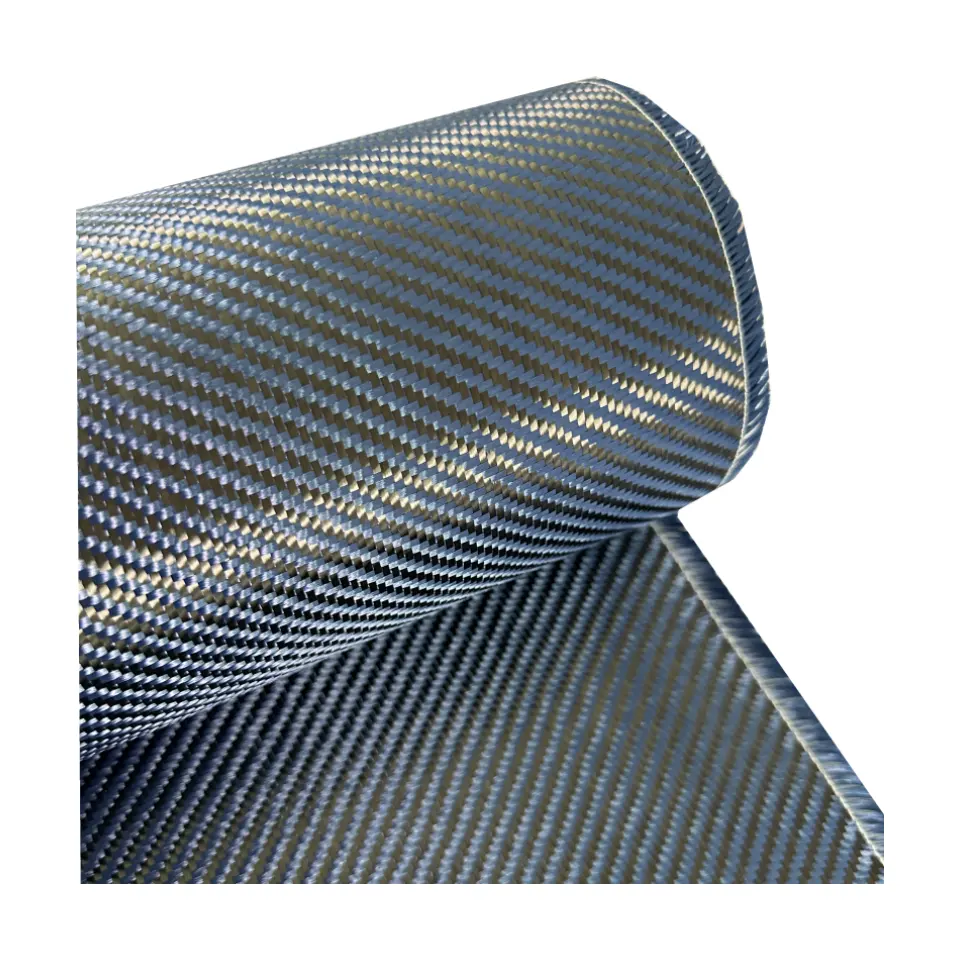 Fashionable popular design twill weave pattern blue carbon aramid hybrid fabric carbon