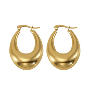 ZOGXIN Gold Plated Hoop Earrings Geometric U Shape Stainless Steel Women's Fashion Jewelry 18K Electroplated Earrings - Product Image 5