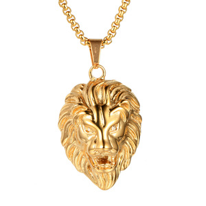 Kalung bandul kepala singa emas pria, liontin kalung kepala monyet unik berlapis 18K dengan mata berlian - Product Image 1
