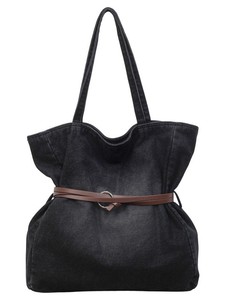Korean Style Lazy Vintage Denim Saddle Shape Shoulder <b>Bag</b> Letter Pattern Minimalist Retro Artistic Design for <b>College</b> Students - Product Image 5