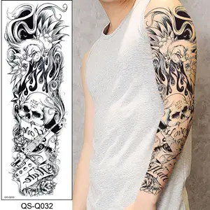 Fashion Full Arm Eye Temporary Tattoo Sticker For Men Women Realistic Skull Rose Flower Tattoos Body Art 3D Waterproof Tattoos