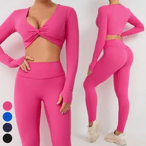 Running Fitness abbigliamento per il pollice fori Crop Top vita alta 2 pezzi tute veloce Set Yoga palestra Set Fitness per le donne