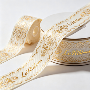 Cinta de grosgrain de poliéster/algodón de 1-1/2 pulgadas con estampado de lámina dorada de una sola cara, fábrica de cintas OEKO-TEX en Vietnam - Product Image 2