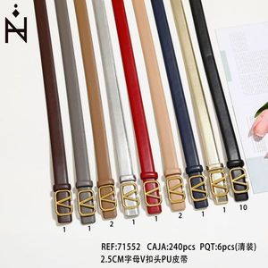 Cintura con fibbia a forma di V da 2,5 cm in PU per donna e uomo, accessorio moda - Product Image 3