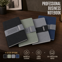 Carnet de notes professionnel A5 en cuir PU, couverture rigide, fermeture magnétique, porte-stylo élastique, journal ligné 100g, logo personnalisé OEM, 4 cadeaux