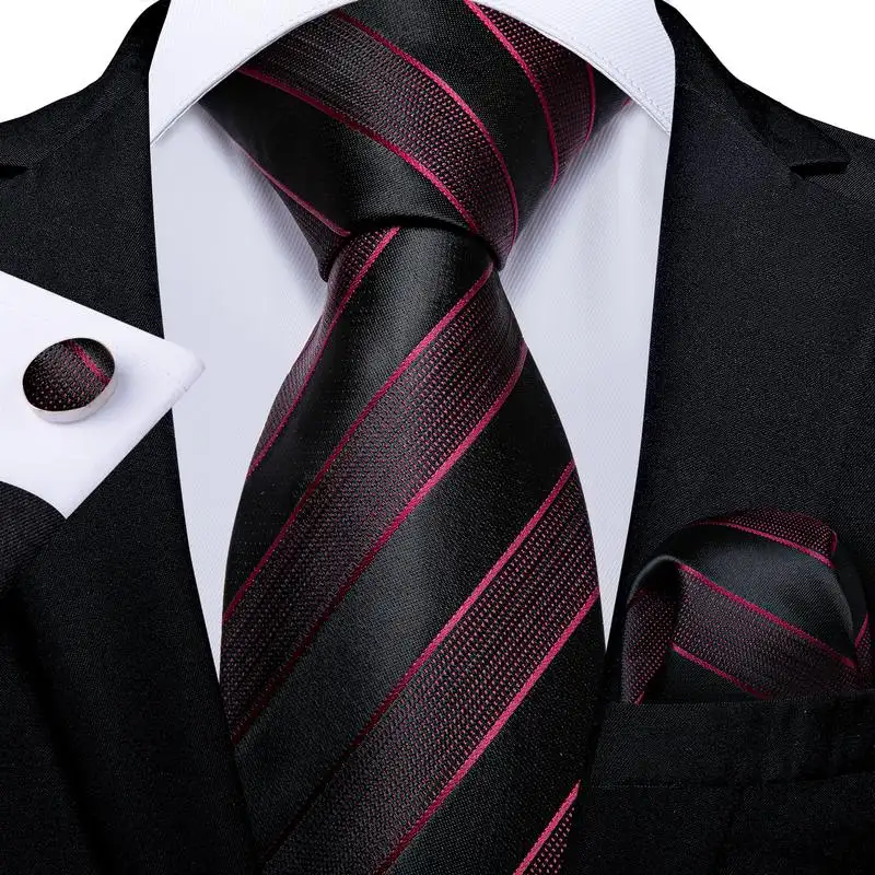 Wholesale Custom Fashion Black Striped Red Necktie Men Silk Ties for Business Wedding