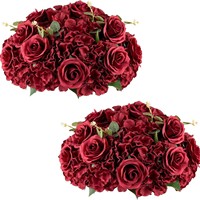 Boules de fleurs artificielles durables de style romantique, centres de table de mariage, 2 pièces, diamètre 14,2 pouces, bouquet de roses, décoration de table, décoration de dessert