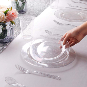 Assiettes à dîner jetables écologiques à paillettes argentées sans BPA 10.25 "7.5" Matériau PS élégant et durable 300 pièces Échantillon gratuit - Product Image 2