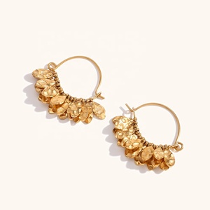 Dingran Haute Qualité À La Mode Femmes Bijoux <span class=keywords><strong>Gola</strong></span> Plaqué Bijoux En Acier Inoxydable Martelé Roun Boucles D'oreilles - Product Image 5