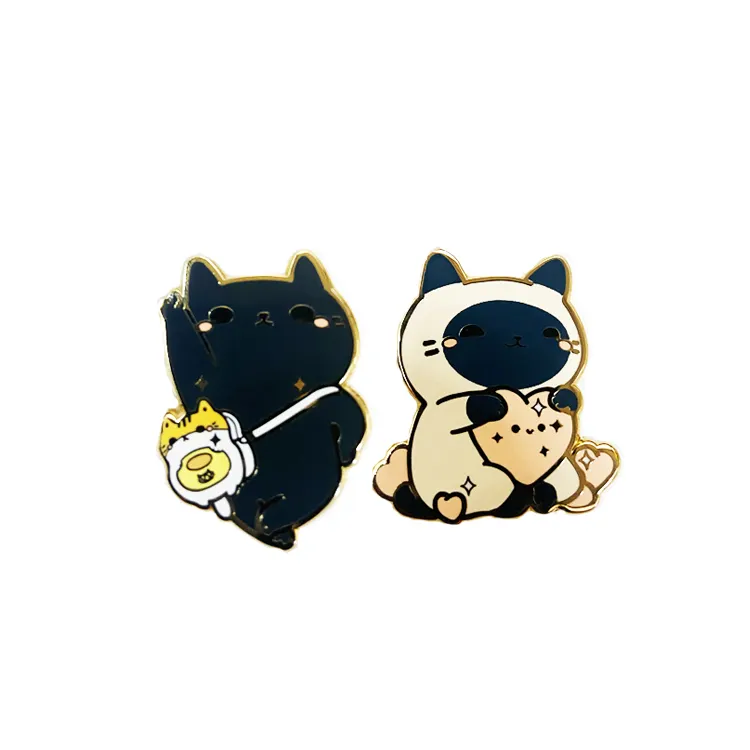 Custom Lapel pin With Chain Metal Gold Cat Cartoon Anime Soft Hard Enamel Pin Custom Lapel Pin Badge