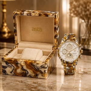 Asta Montre Quartz <span class=keywords><strong>Femme</strong></span> Acétate Chrono Rond Ambre Rayé Triple Cadran 30M Étanche Bureau Business Low MOQ - Product Image 2