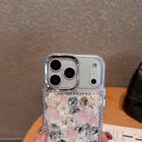 Coque de téléphone antichoc en TPU souple et colorée avec strass 3D et paillettes liquides de luxe pour iPhone 17 Pro Max 16 15 Plus – Vente en gros