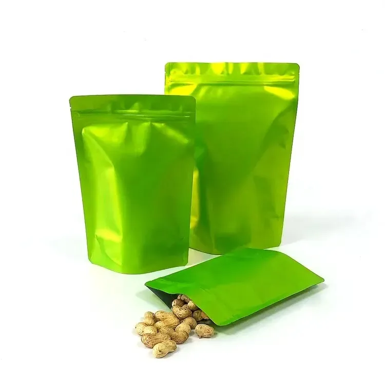 Tersedia makanan warna hijau kunci ritsleting plastik kemasan ritsleting Ziplock aluminium Foil berdiri kantong dengan Logo