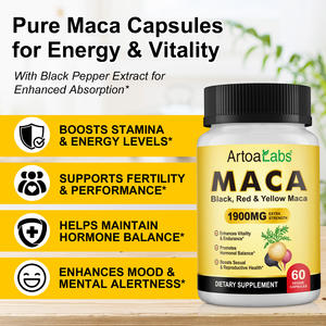 Artoalabs Organische Zwart Rood Geel Macaroot Extract <span class=keywords><strong>Capsules</strong></span> Supplement Libido Energie Ondersteuning Maca Wortel <span class=keywords><strong>Capsules</strong></span> Voor Mannen En Vrouwen - Product Image 6