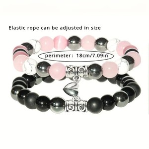 Bracelet d'amitié en alliage de zinc multicolore à perles, style décontracté/sportif, pour yoga, avec aimant pour les amoureux, pour femmes, pour les fêtes, 19,5 cm, Fashion Jiuzun, lot de 2 - Product Image 3