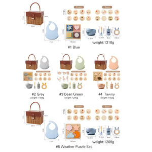 Juego de regalo de cesta de silicona para bebé, juego de regalo de vajilla Vintage para bebé, juego de <span class=keywords><strong>6</strong></span> uds de mimbre de imitación con borde cruzado - Product Image 6