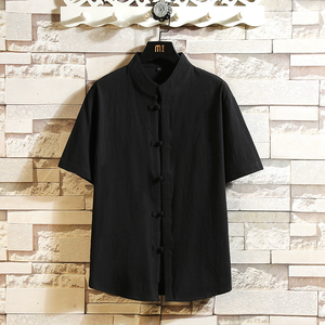 10% di Sconto Camicia Estiva in Cotone e Lino Stile Cinese Monsoon, Taglie <span class=keywords><strong>M</strong></span>-5XL, Casual, Ampia, con Colletto alla Coreana, Maniche Corte, Stampa Retrò e Chiusura a Bottone - Product Image 2