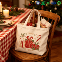 Bolsa de Regalo de Navidad Reutilizable, Bolsa de Compras Navideña de Lona de Algodón, Bolsa Reutilizable con Estampado de Papá Noel y Muñeco de Nieve para Regalo
