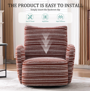 Fauteuil de loisirs ergonomique pivotant à 360° de style moderne avec accoudoirs en tissu rayé, design bordé de sable et support métallique pour salon - Product Image 2