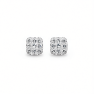 Orecchini a lobo E1691 in oro bianco con diamanti, montatura a pavé, taglio rotondo brillante, geometrici, classici, unisex, gioielli raffinati - Product Image 1