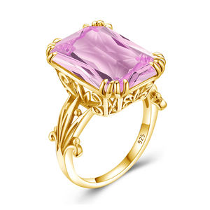 18K позолоченный розовый кристалл Виктория большой драгоценный камень филигранный дизайн персонализированные женские 925 Серебряные винтажные кольца ювелирные изделия для женщин - Product Image 1