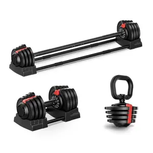 New Design 3 In 1 Adjustable Weights Dumbbells Kettlebell Barbell Set With Connecting Rod For Adults Women Men Workout Fitness