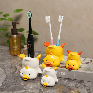 Porte-brosse à dents en forme de canard mignon, en céramique, design moderne, facile à nettoyer, décoration de salle de bain - Product Image 1