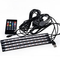 Lumière LED néon universelle pour l'ambiance de la voiture, avec commande par application/télécommande/voix, RGB 12 LED, lumière intérieure 5V USB 10W