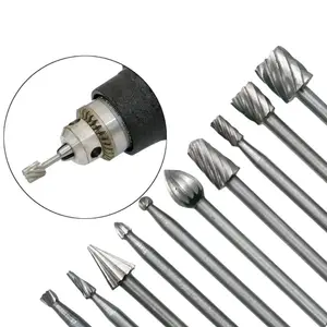 10pcs/Set HSS Routing Router Bits Burr Rotary Tools Rotary Carving Carved Knife Cutter Tool Engraving Woodworking