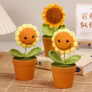 Lámpara de noche de girasol de ganchillo hecha a mano, decoración de maceta con simulación de tulipán, regalo festivo, producto terminado. - Product Image 3