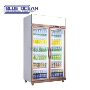 Refrigerador de exhibición de puerta de vidrio de temperatura única de ahorro de energía con soporte de piso de congelador de pantalla enorme acabado dorado - Product Image 2