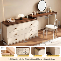 Coiffeuse 2-en-1 moderne vintage en bois massif crème et noyer avec commode de rangement pour chambre à coucher