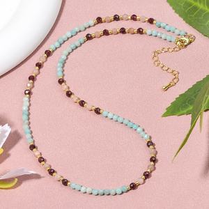 Collana impilabile da donna in stile bohémien con perle sfaccettate rotonde da 3 mm in pietra naturale brasiliana, amazzonite, tormalina rosa e peridoto, per uso quotidiano - Product Image 3