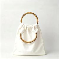Tas Kanvas dengan Pegangan Cincin Bambu Alami, Penutup Tali Serut, Tas Jinjing untuk Aktivitas Santai Sehari-hari, Logo Kustom Grosir