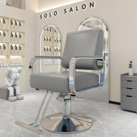 Fauteuil de salon de coiffure haut de gamme, pivotant et relevable, en acier inoxydable, noir, en métal, pour barbier
