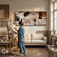 Vente en gros, dropshipping, peinture à l'huile Art Déco faite à la main sur toile de coton 450 GSM, cadre, tailles et motifs personnalisés, usage domestique et commercial