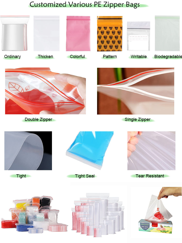 100 Pack Resealable Zip Lock Grocery PE Bag Clear Plastic Reclosable Zip Poly Bags